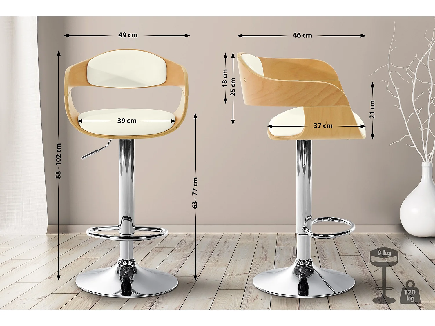 Barkruk - Kunstleer - natura/wit - Kingston