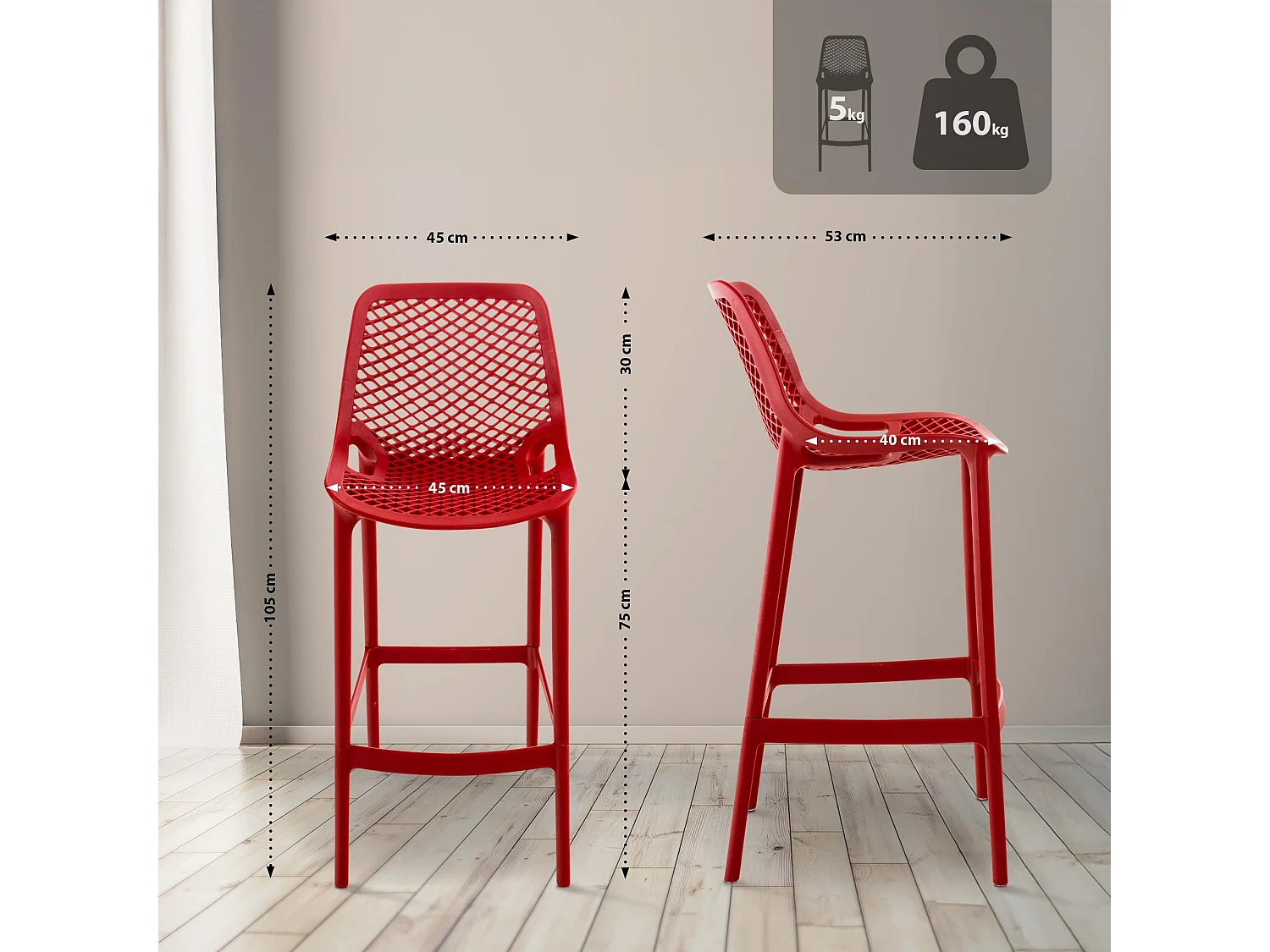 Tabouret de bar - Plastique - Rouge - Air