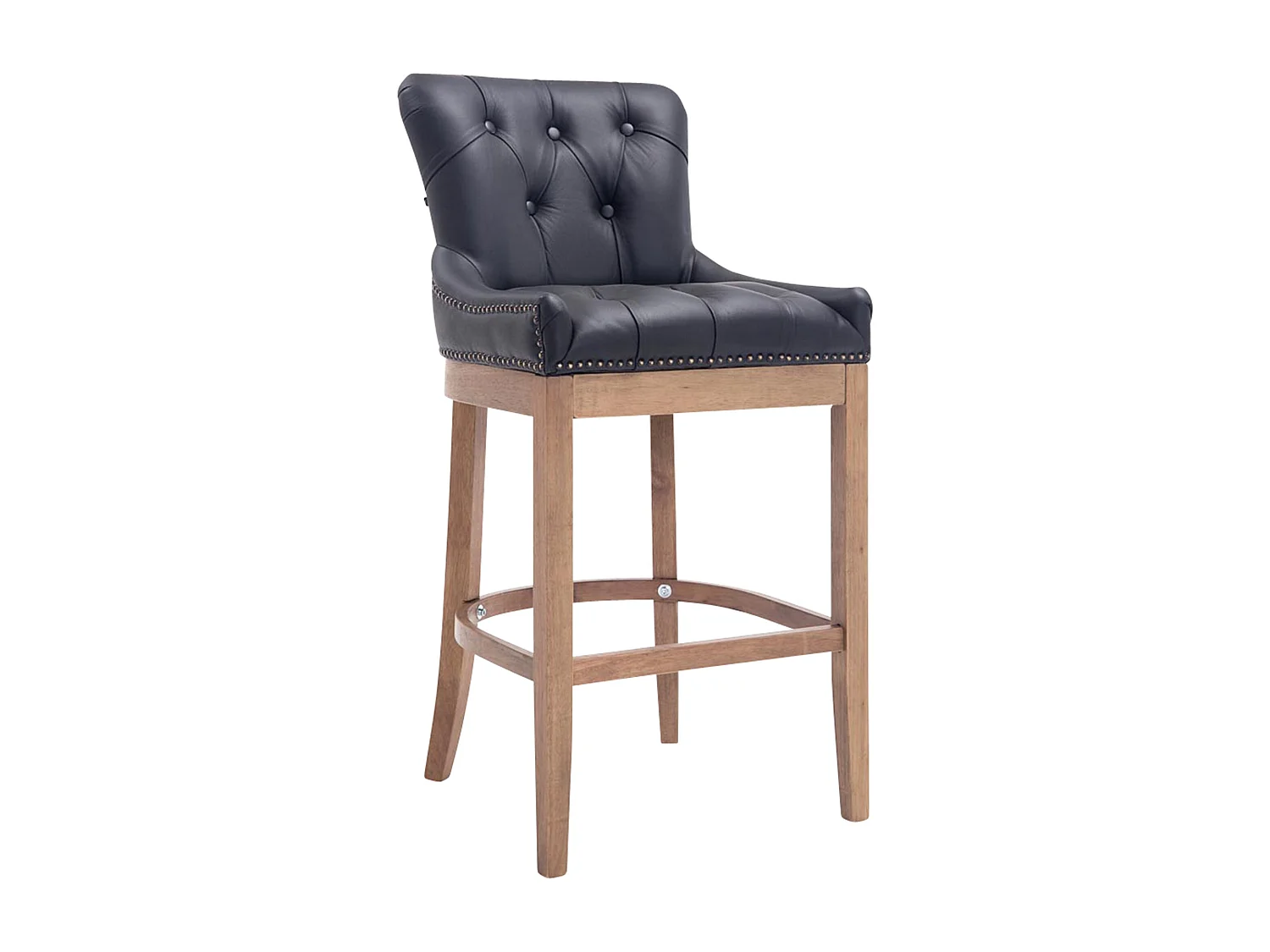 Tabouret de bar - Véritable cuir & Bois - Noir - Lakewood