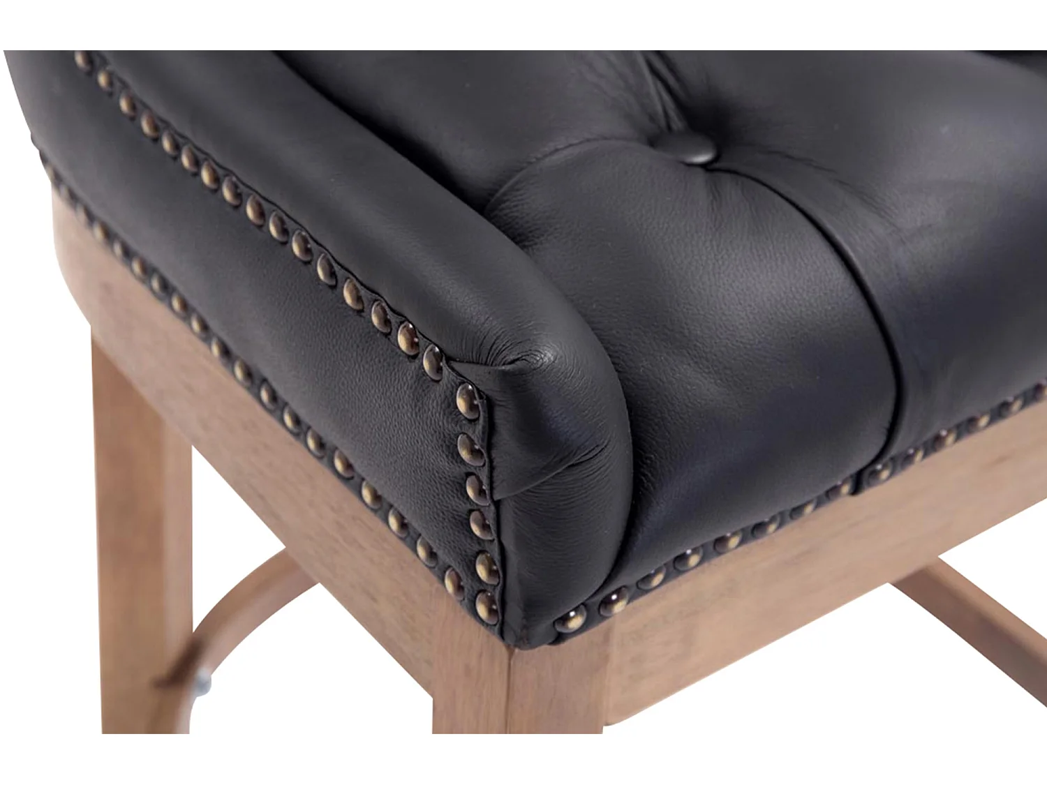 Tabouret de bar - Véritable cuir & Bois - Noir - Lakewood