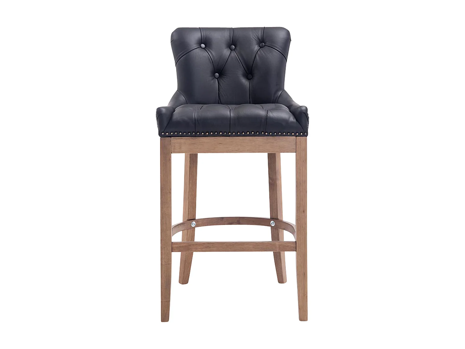 Tabouret de bar - Véritable cuir & Bois - Noir - Lakewood
