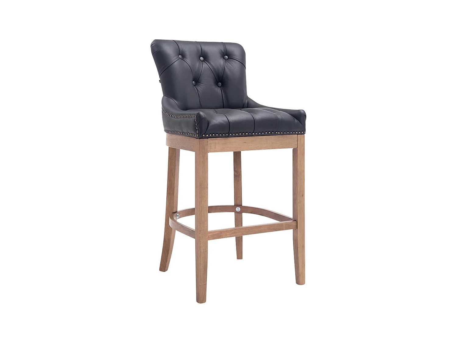Tabouret de bar - Véritable cuir & Bois - Noir - Lakewood