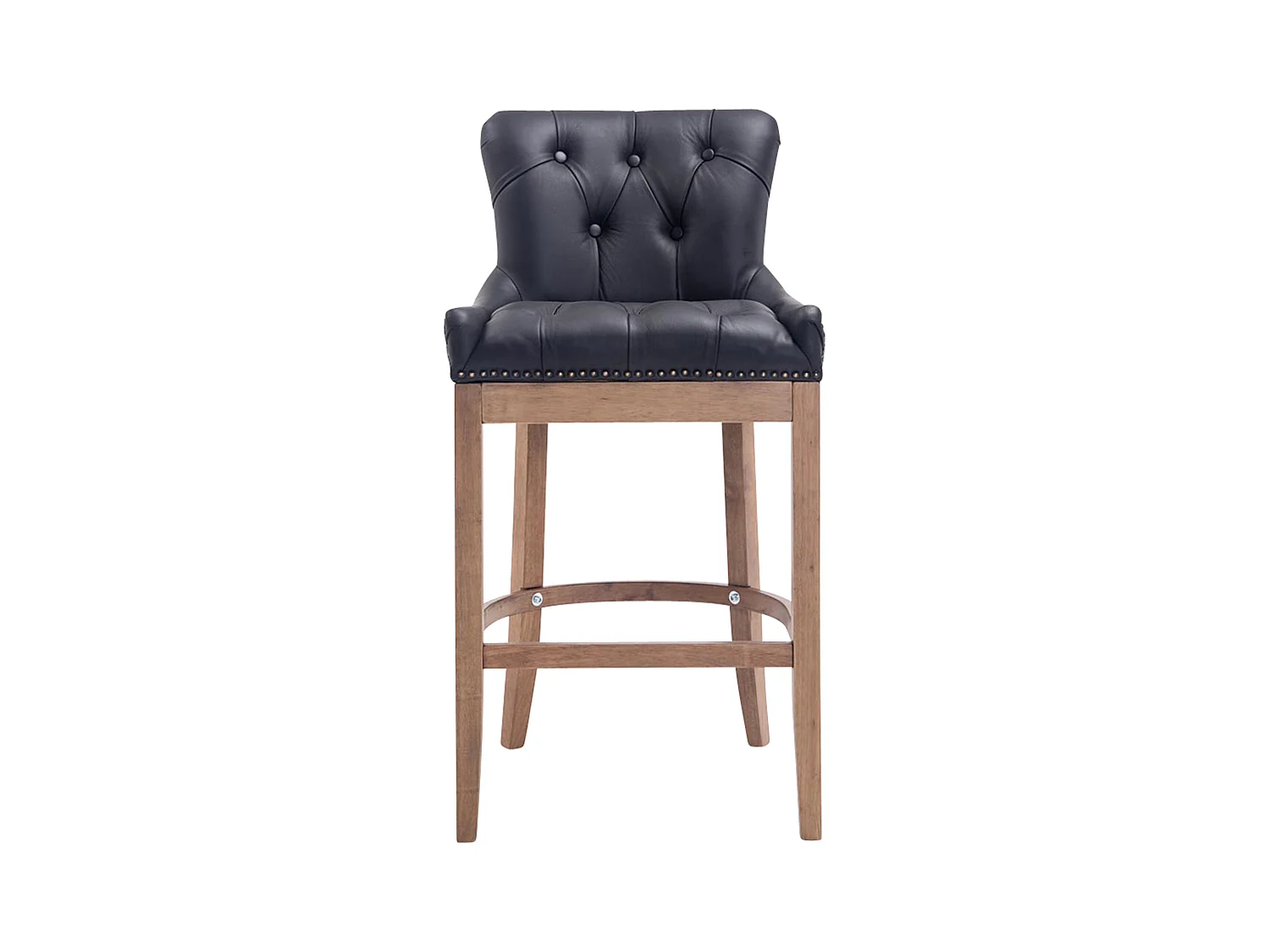 Barhocker - Echtleder & Holz - schwarz - Lakewood