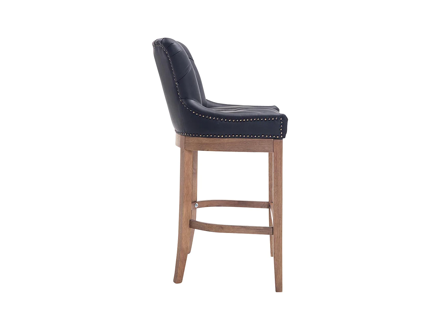 Barhocker - Echtleder & Holz - schwarz - Lakewood