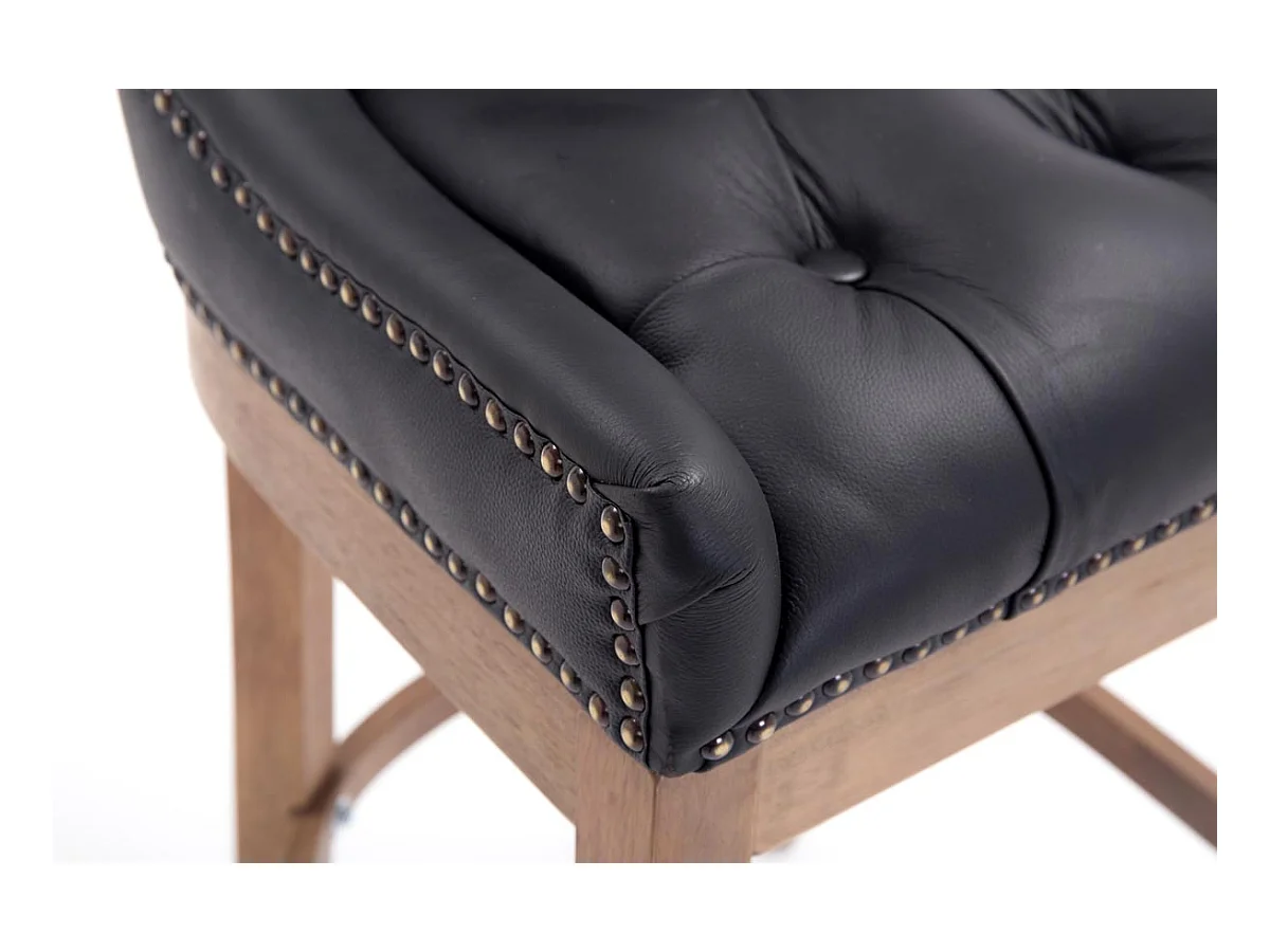 Barhocker - Echtleder & Holz - schwarz - Lakewood
