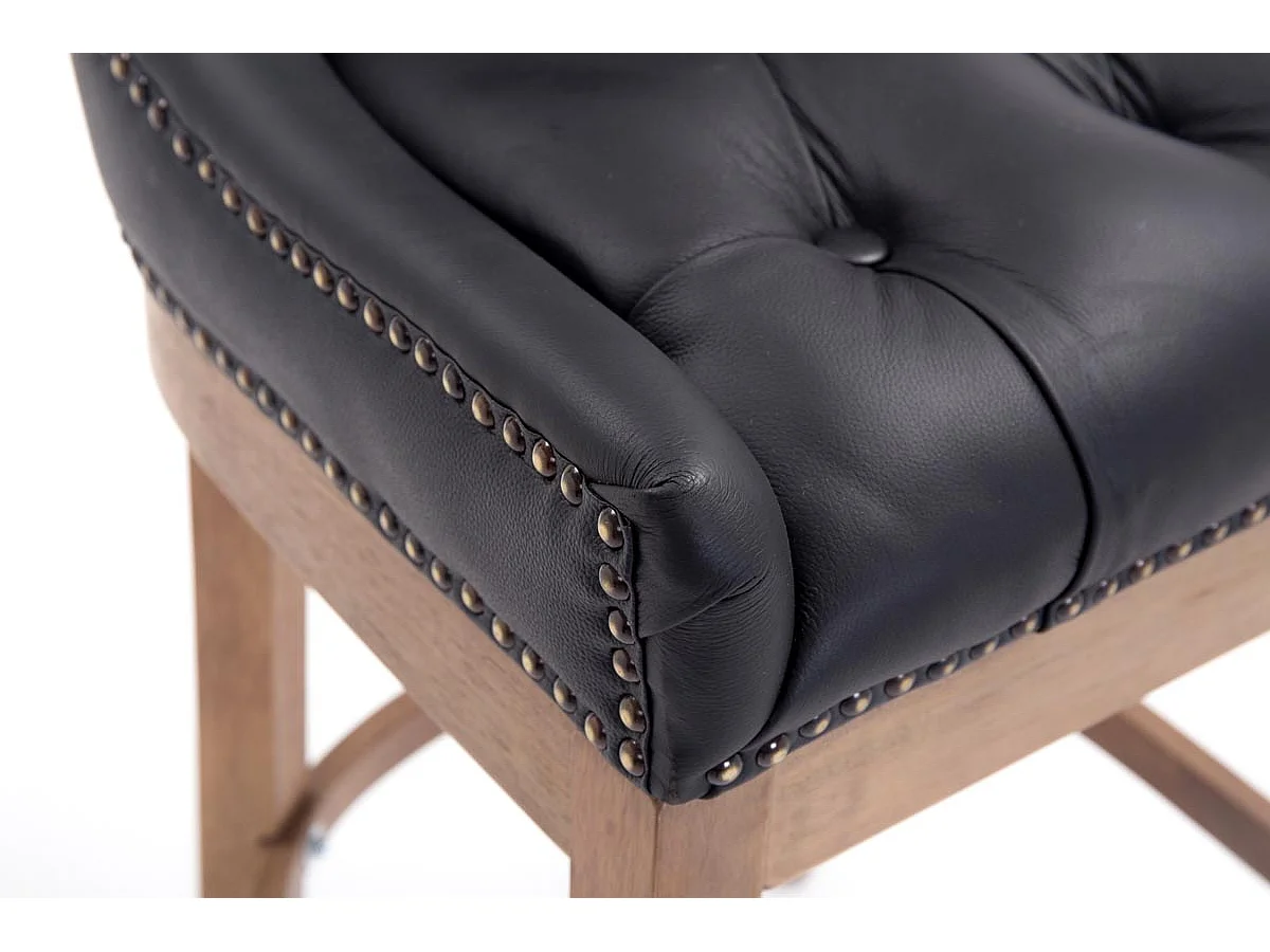 Tabouret de bar - Véritable cuir & Bois - Noir - Lakewood