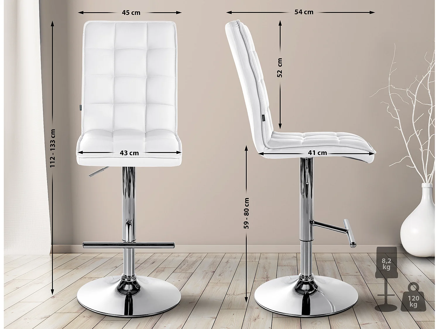 Tabourets de bar - Similicuir (PVC) & Métal - Blanc - Peking V2