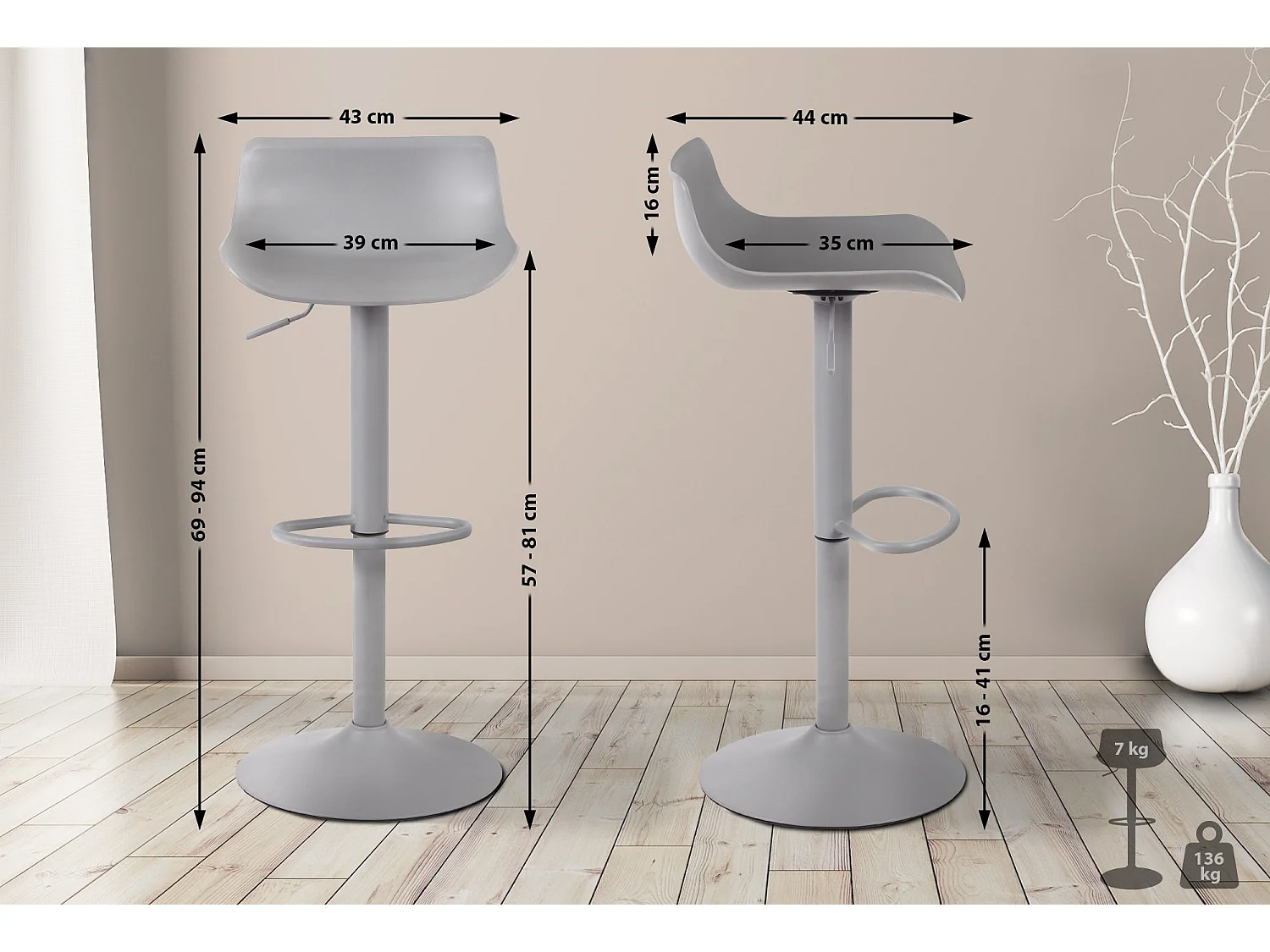 Tabouret de bar - Plastique & Antique clair - Gris - Aveiro