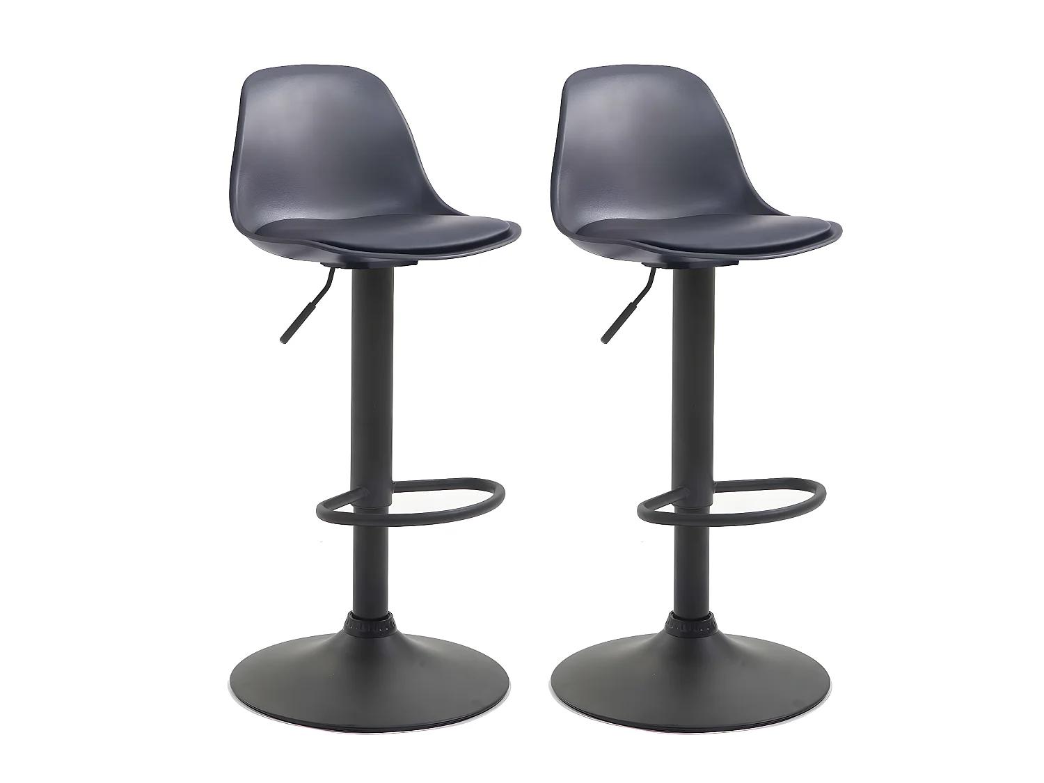 Lot de 2 Tabourets de bar - Similicuir & Métal - Noir - Kiel