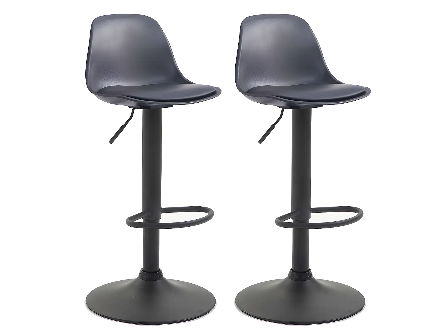 Lot de 2 Tabourets de bar - Similicuir & Métal - Noir - Kiel