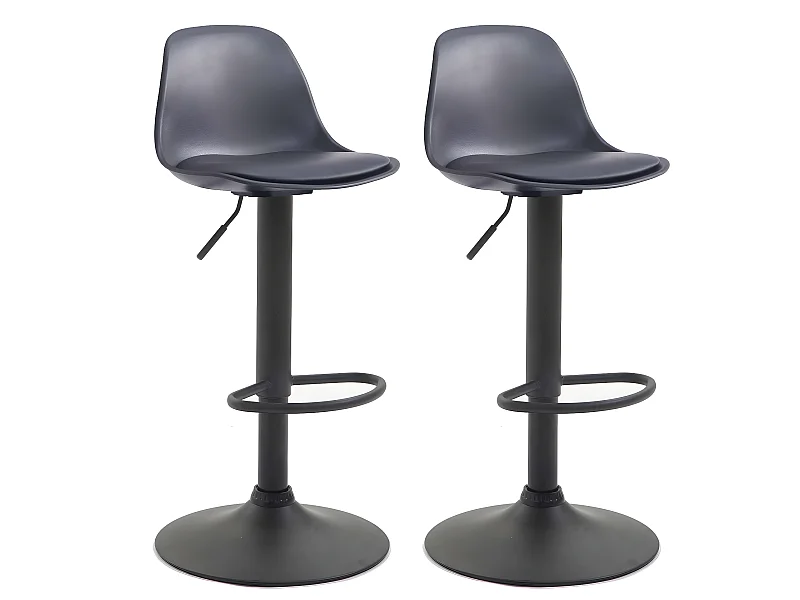 Lot de 2 Tabourets de bar - Similicuir & Métal - Noir - Kiel