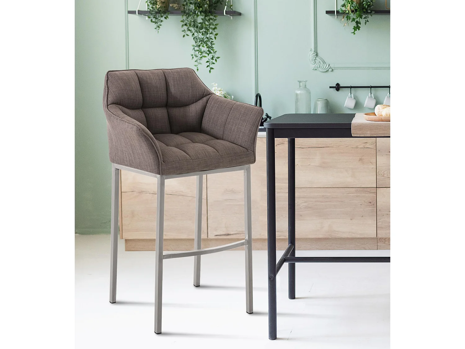 Tabouret de bar - Tissu & Acier inoxydable - Gris - Damaso