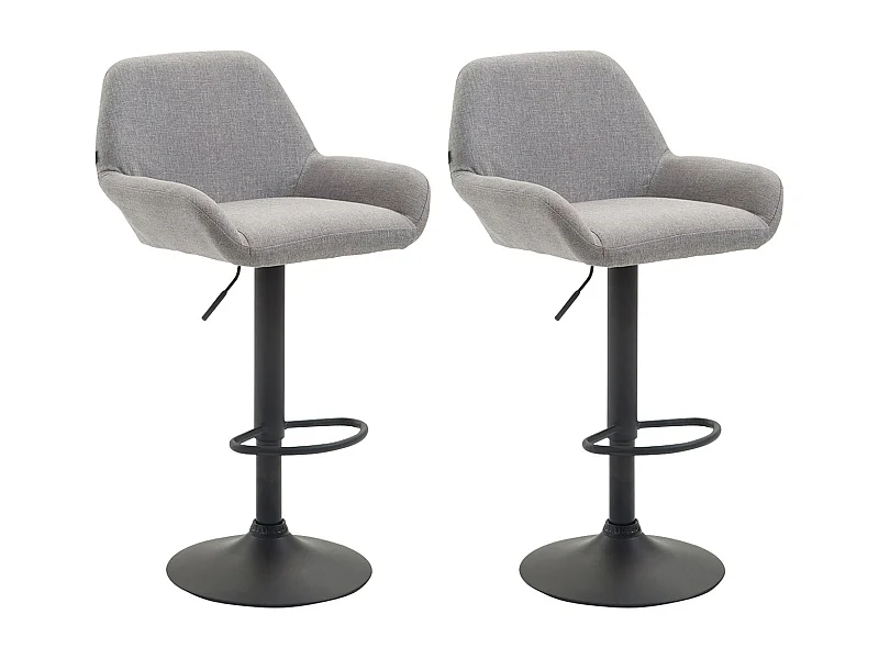 Lot de 2 Tabourets de bar - Tissu & Métal chromé - Gris - Braga