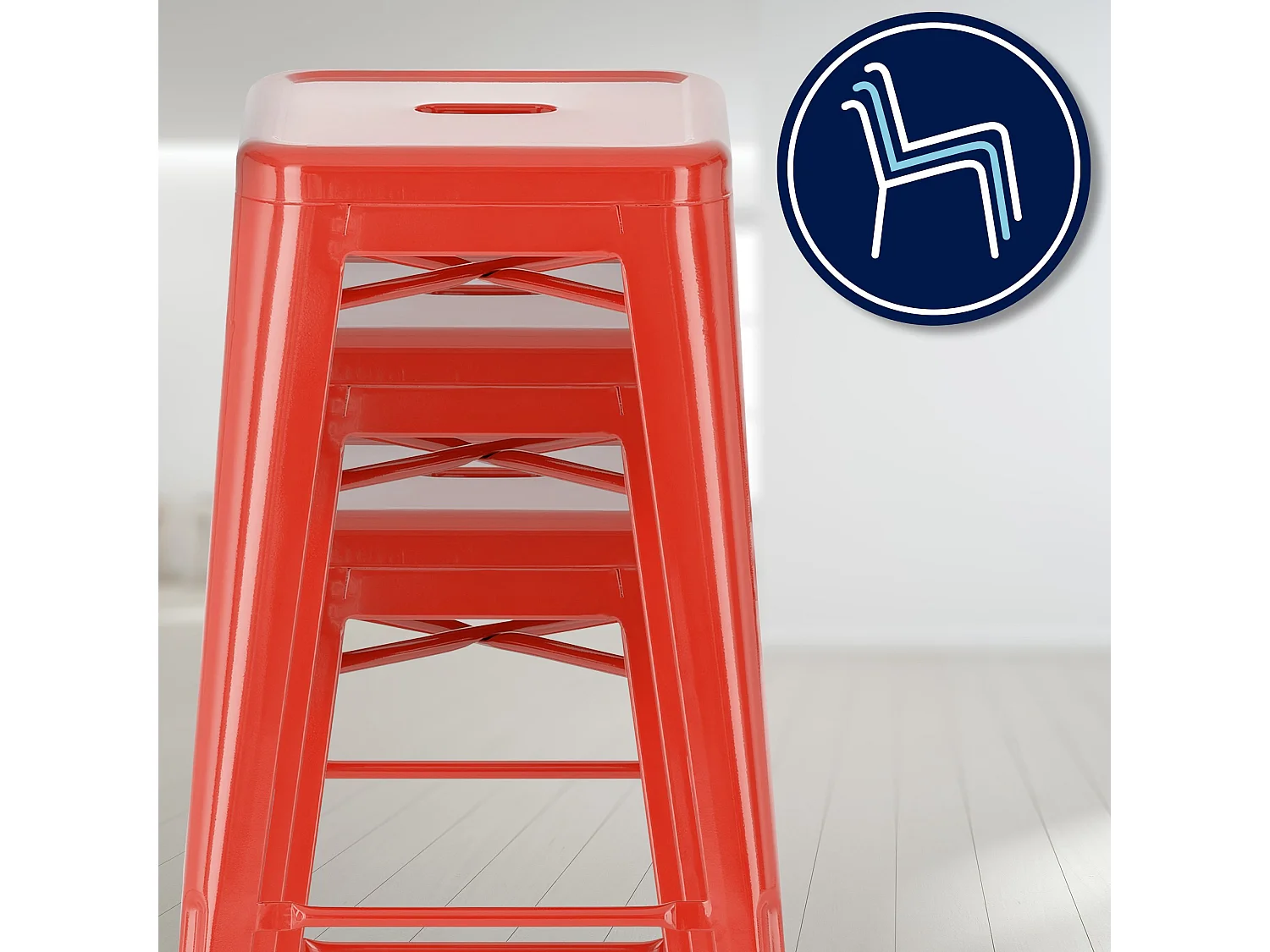 Tabouret de bar - Métal - Rouge - Joshua