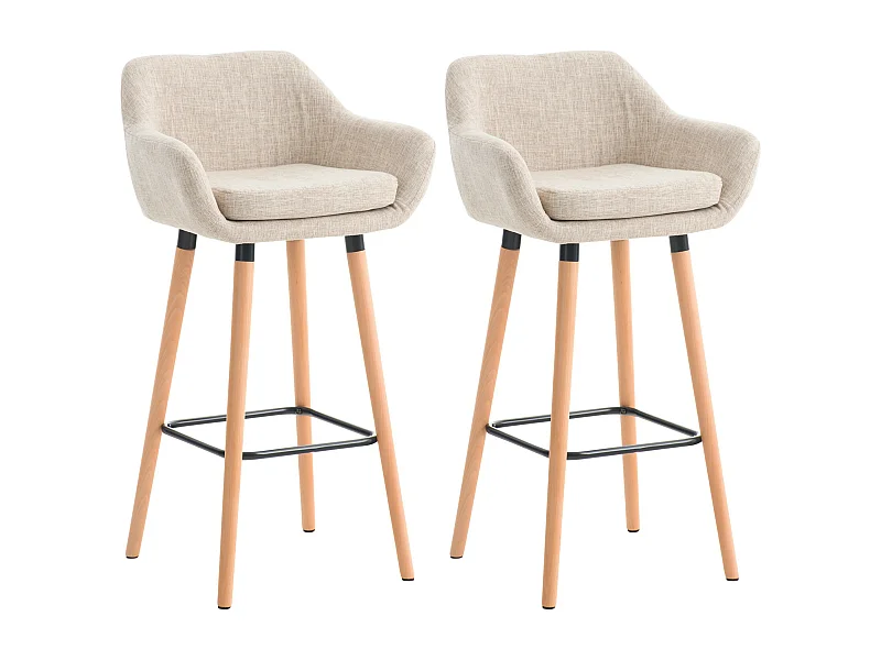 2er Set Barhocker - Stoff & Holz - creme - Grant