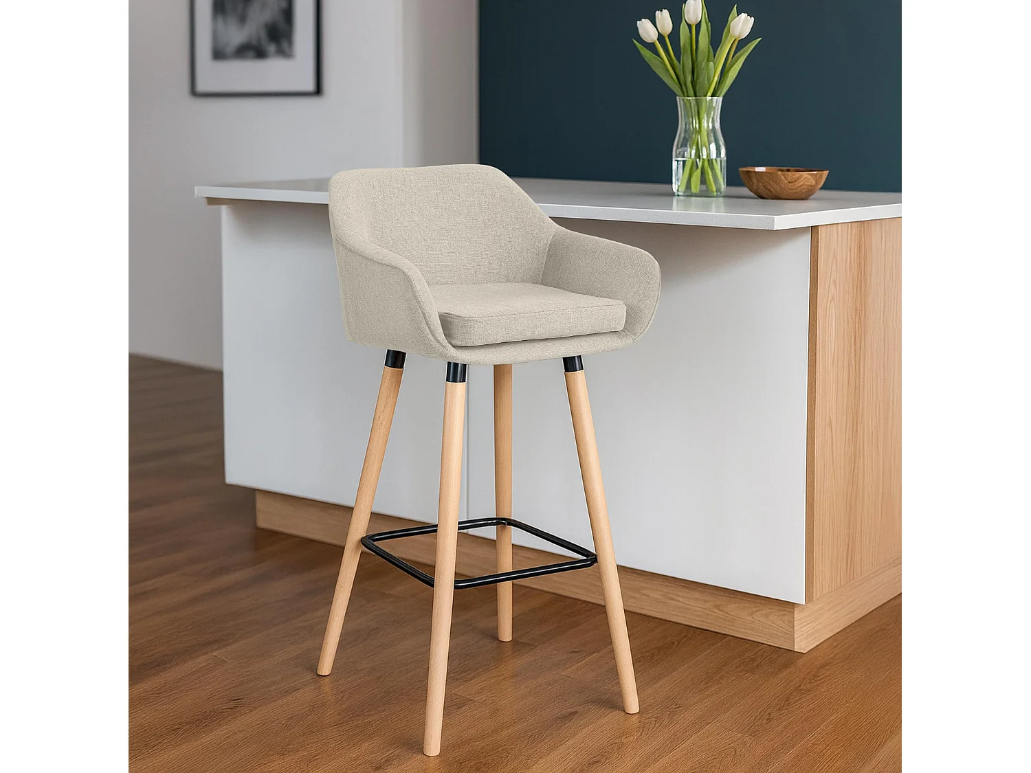 Lot de 2  Tabouret de bar - Tissu - Crème - Grant