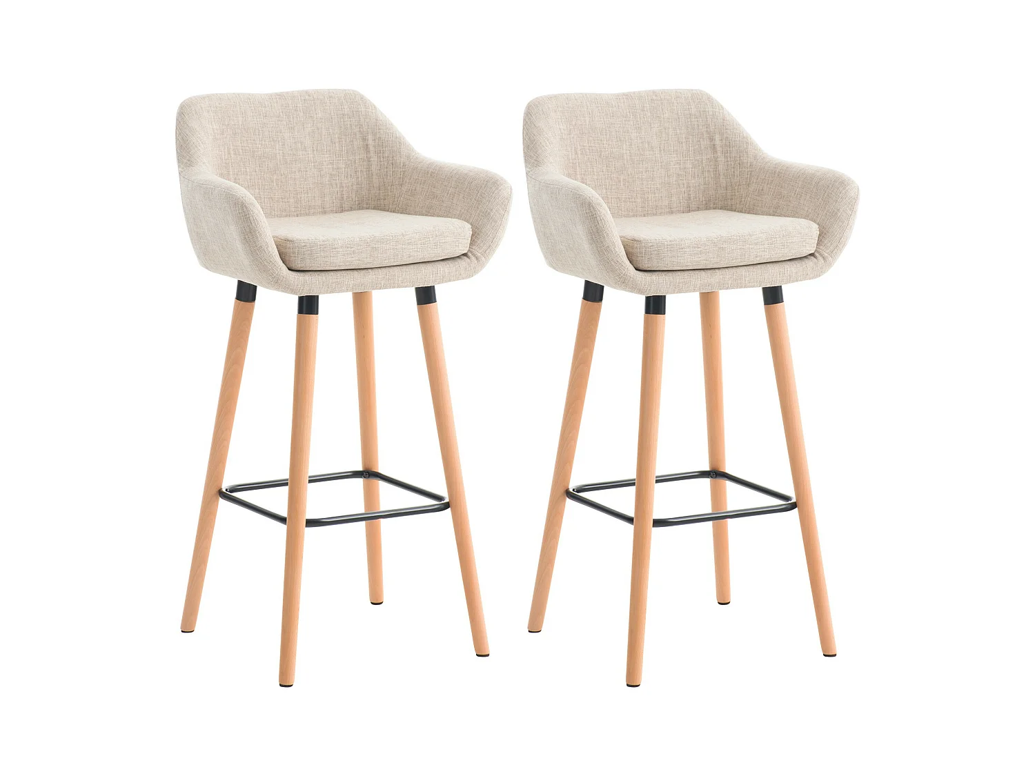 Lot de 2  Tabouret de bar - Tissu & Bois - Crème - Grant