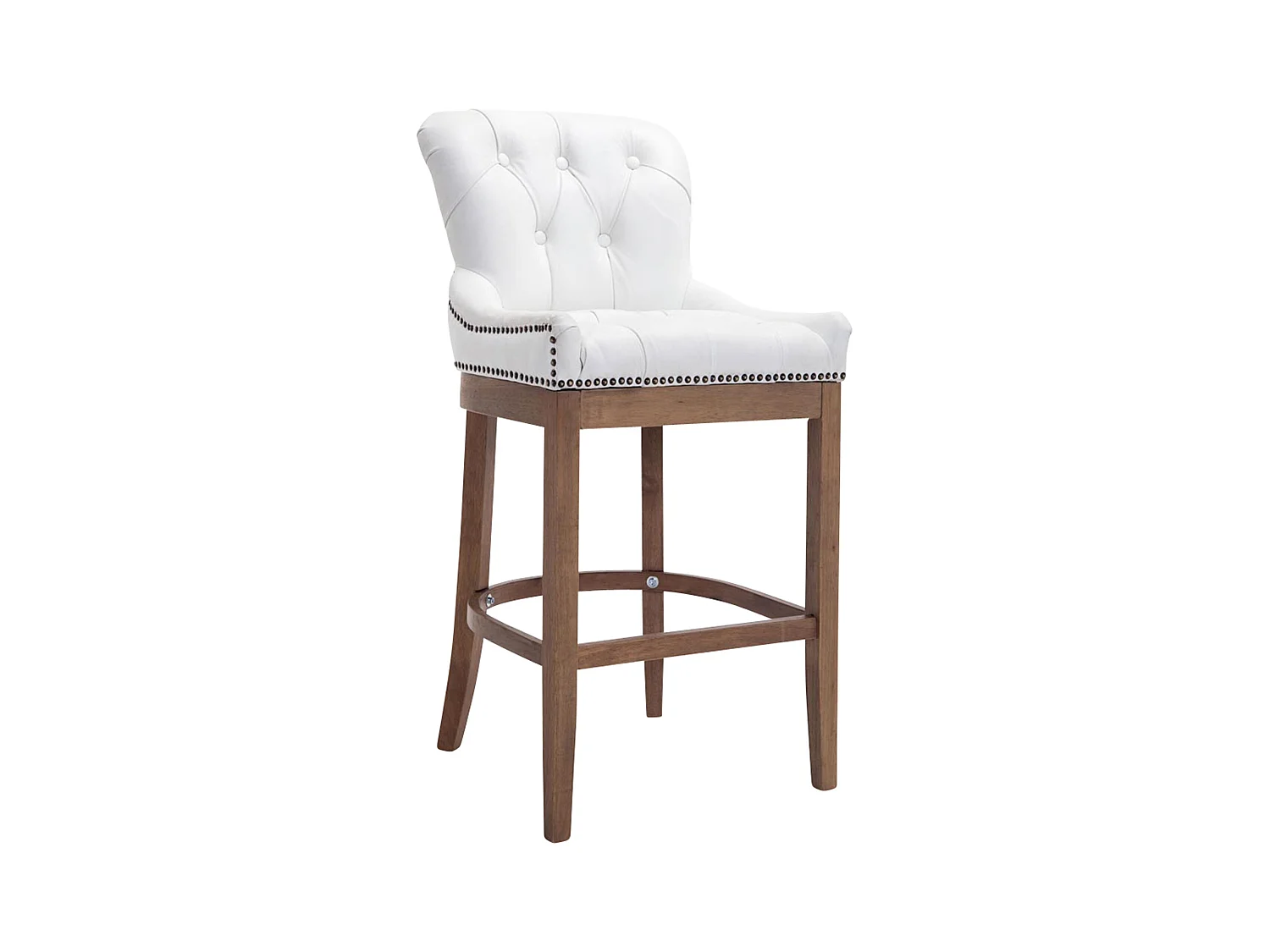 Tabouret de bar - Véritable cuir & Bois - Blanc - Lakewood