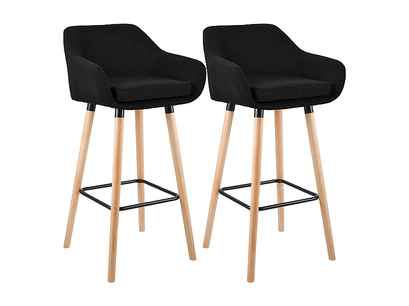 Lot de 2  Tabouret de bar - Tissu - Noir - Grant