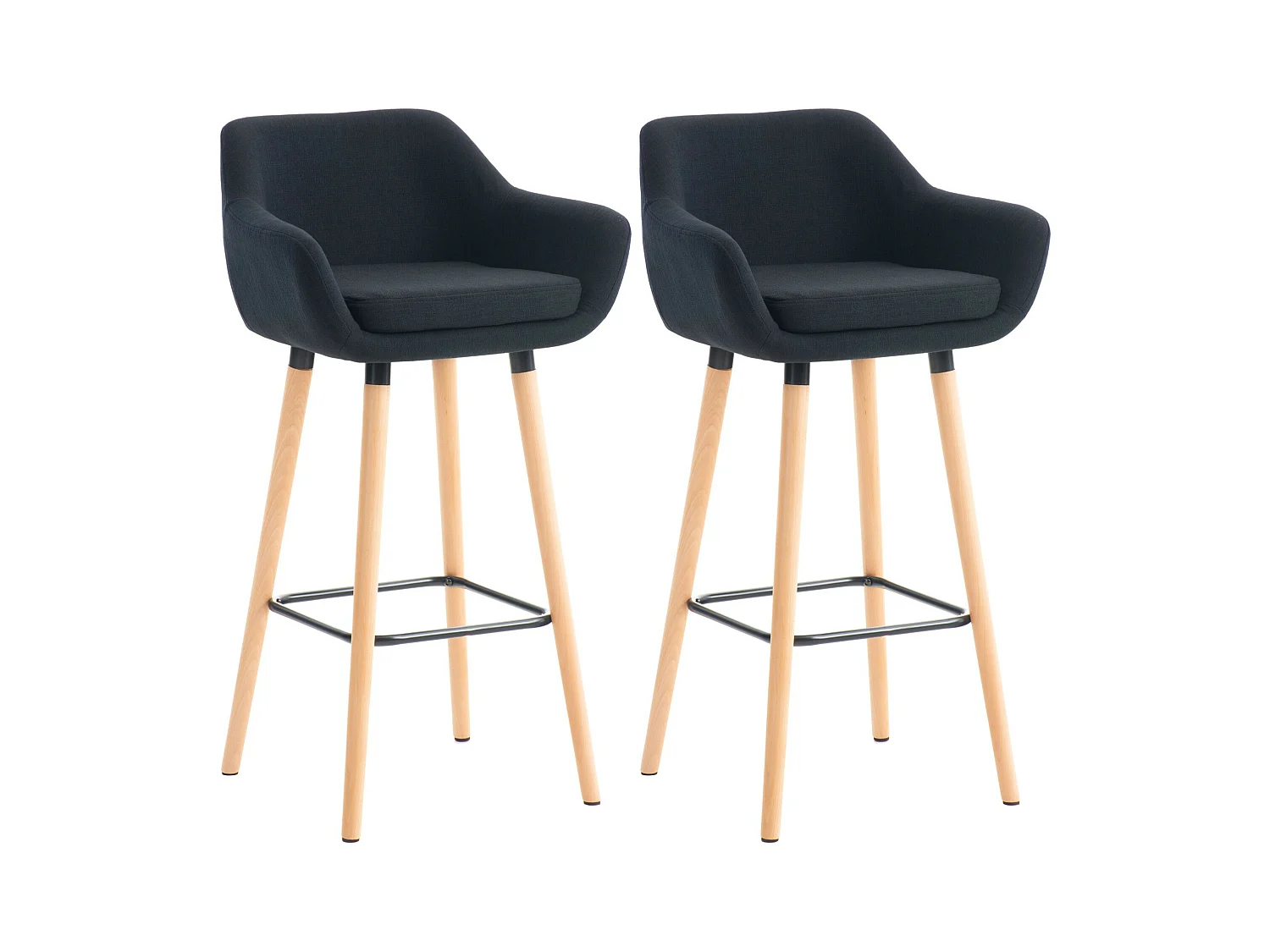 Lot de 2  Tabouret de bar - Tissu & Gris - Noir - Grant