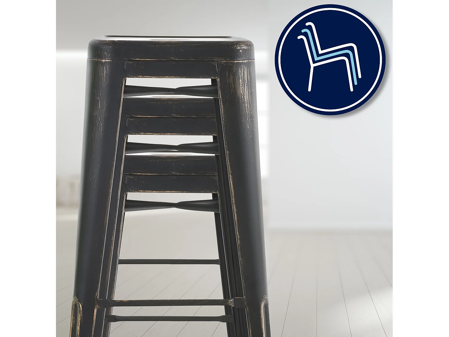 2er Set Barhocker - Metall - schwarz-gold - Joshua