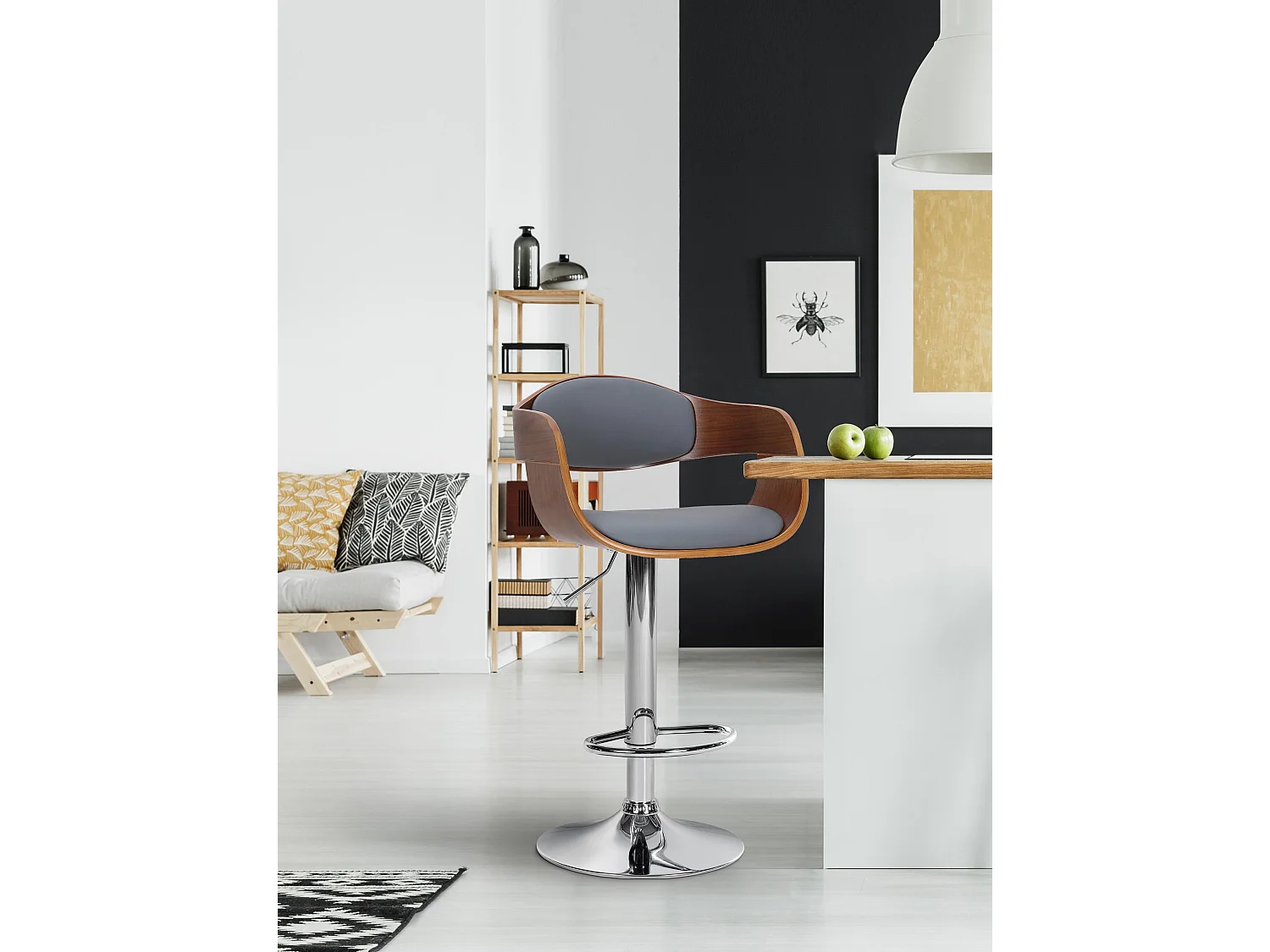 Tabouret de bar - Similicuir - Noyer / Gris - Kingston