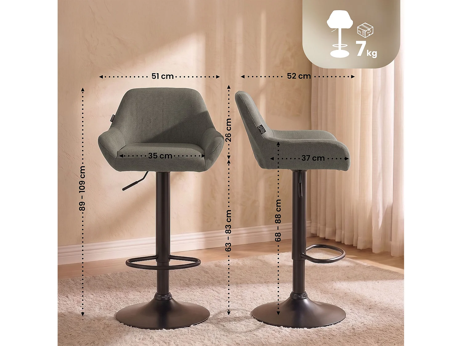 Set van 2  Barkruk - Stof & zwart - taupe - Braga