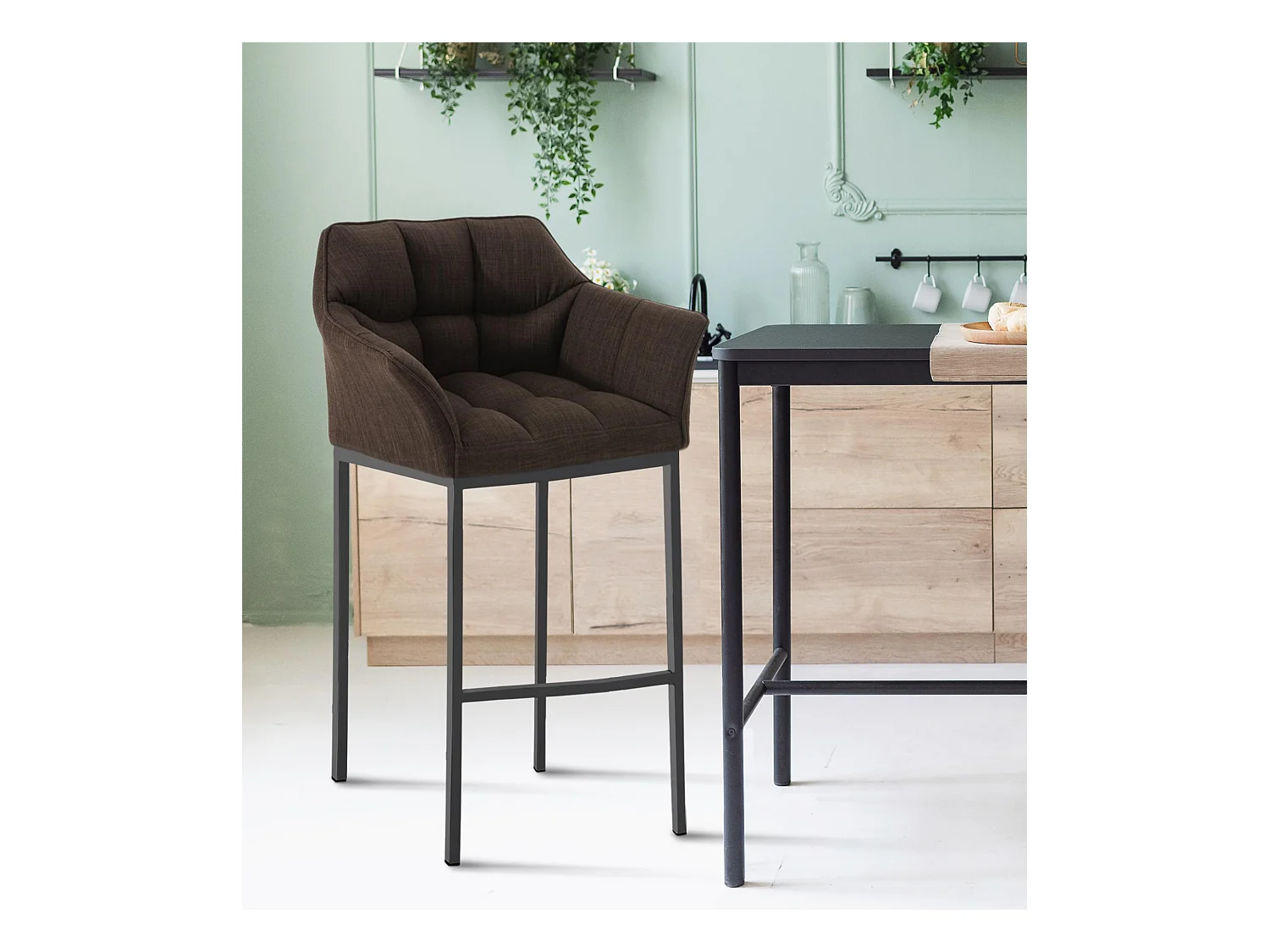Tabouret de bar - Tissu & Noir - Marron - Damaso