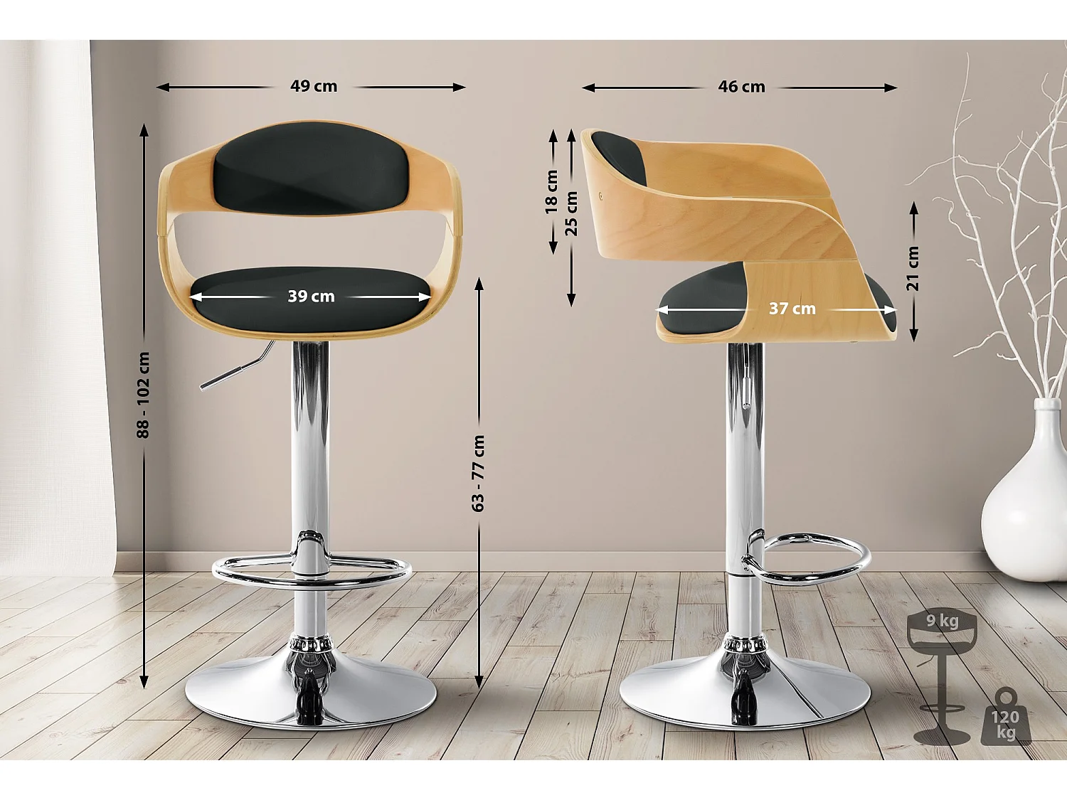 Tabouret de bar - Similicuir - Nature / Noir - Kingston