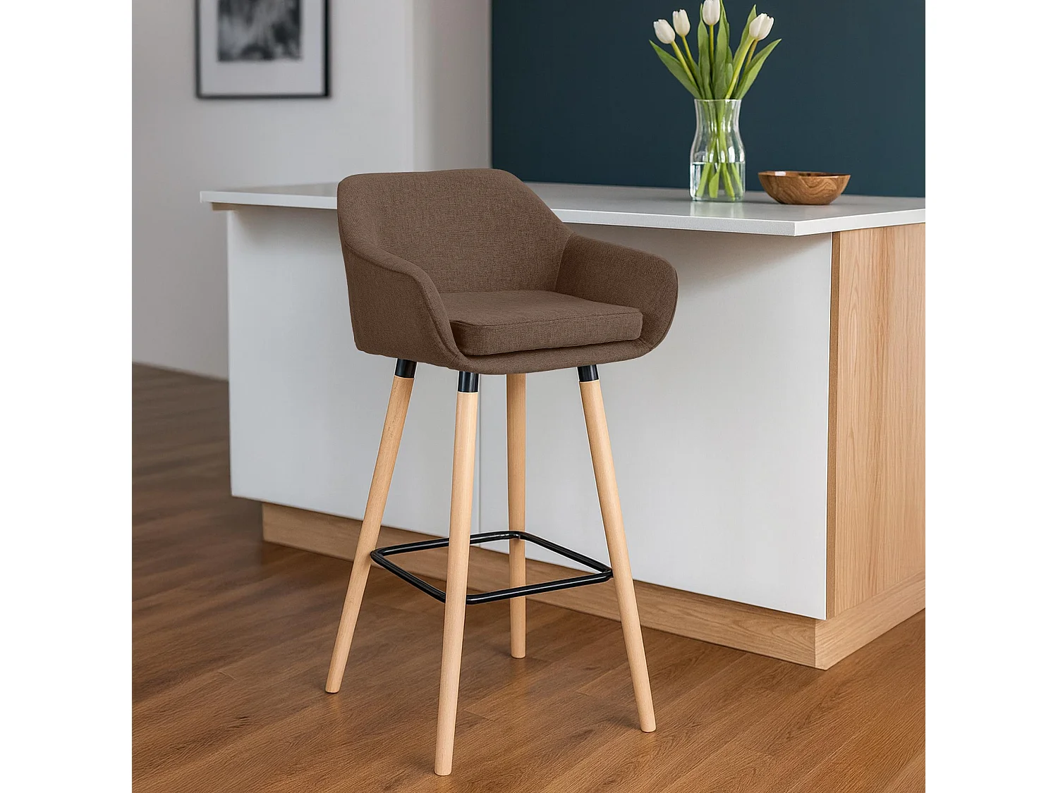 Tabouret de bar - Tissu - Marron - Grant