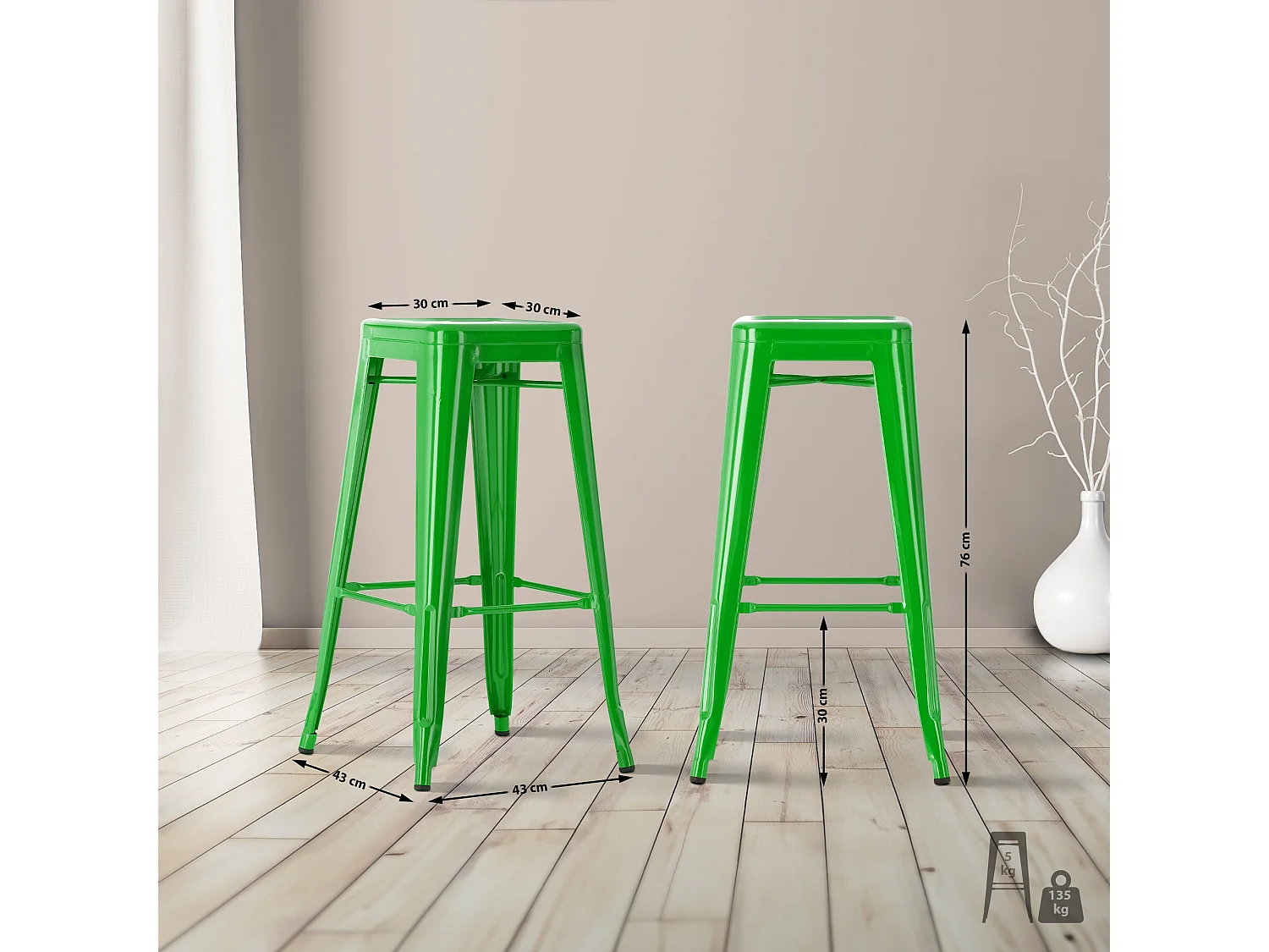 Lot de 4  Tabouret de bar - Métal - Vert - Joshua