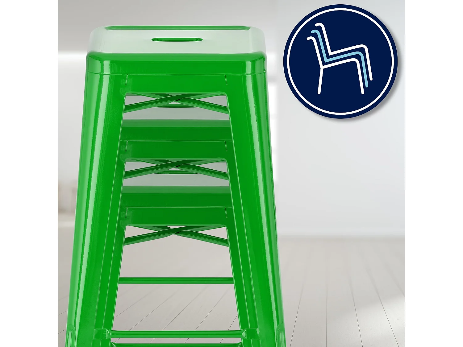 Lot de 4  Tabouret de bar - Métal - Vert - Joshua