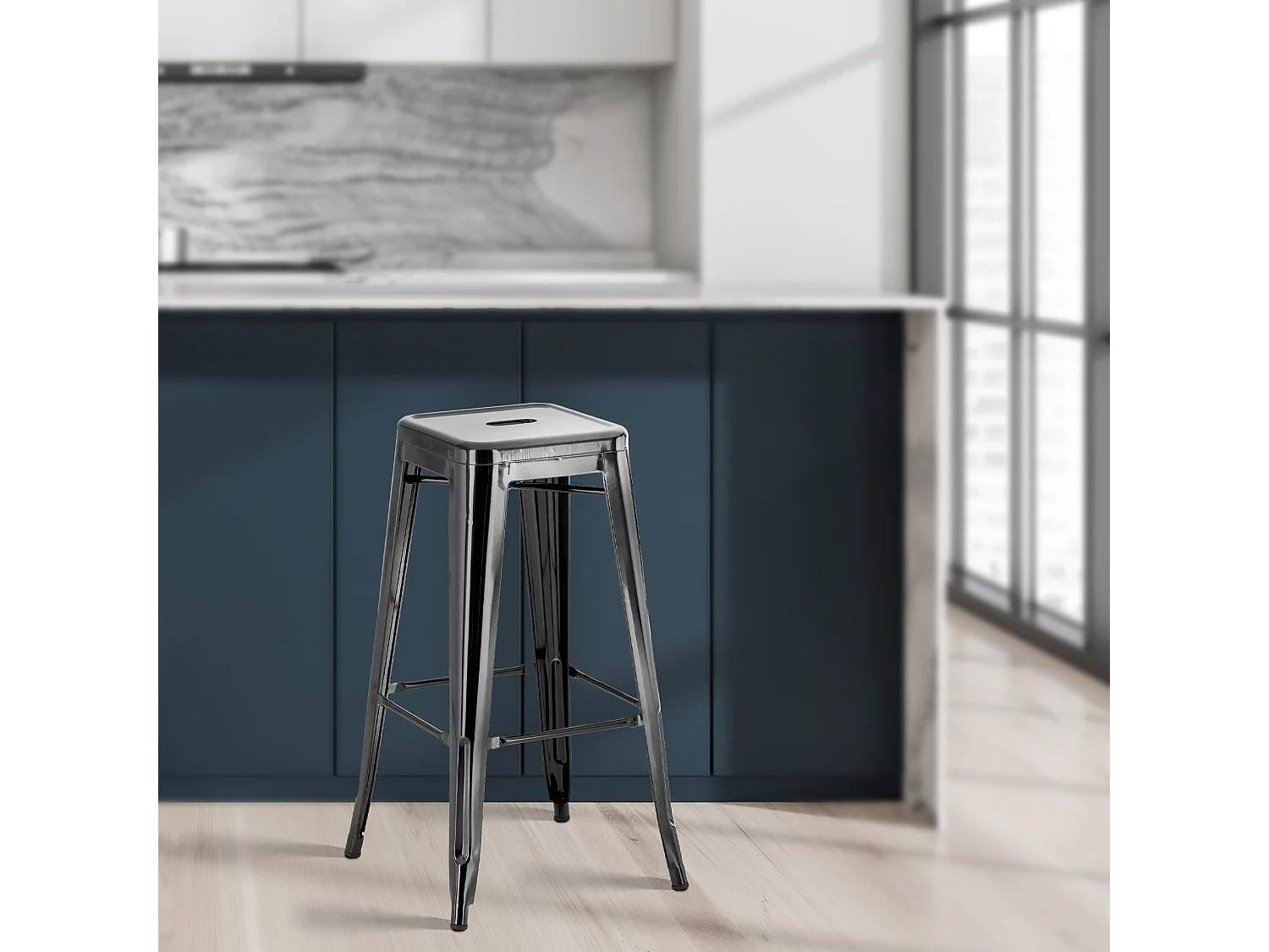 Lot de 2  Tabouret de bar - Métal - Noir - Joshua