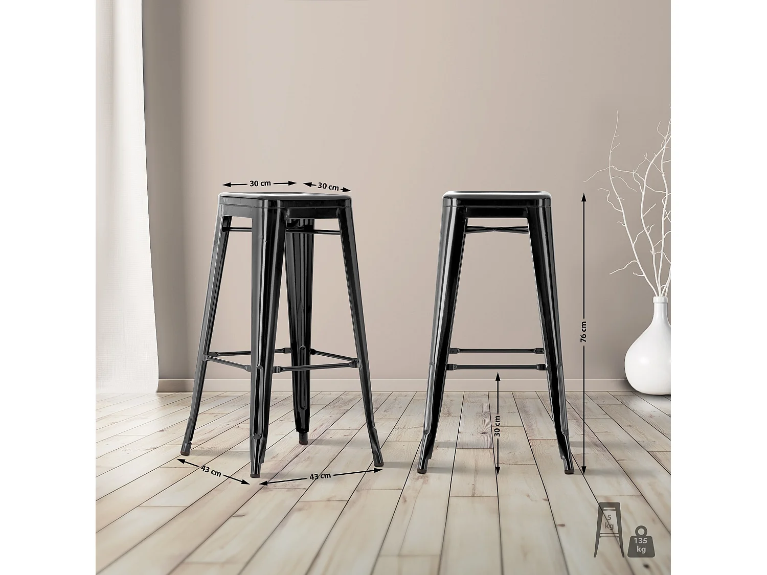 2er Set Barhocker - Metall - schwarz - Joshua