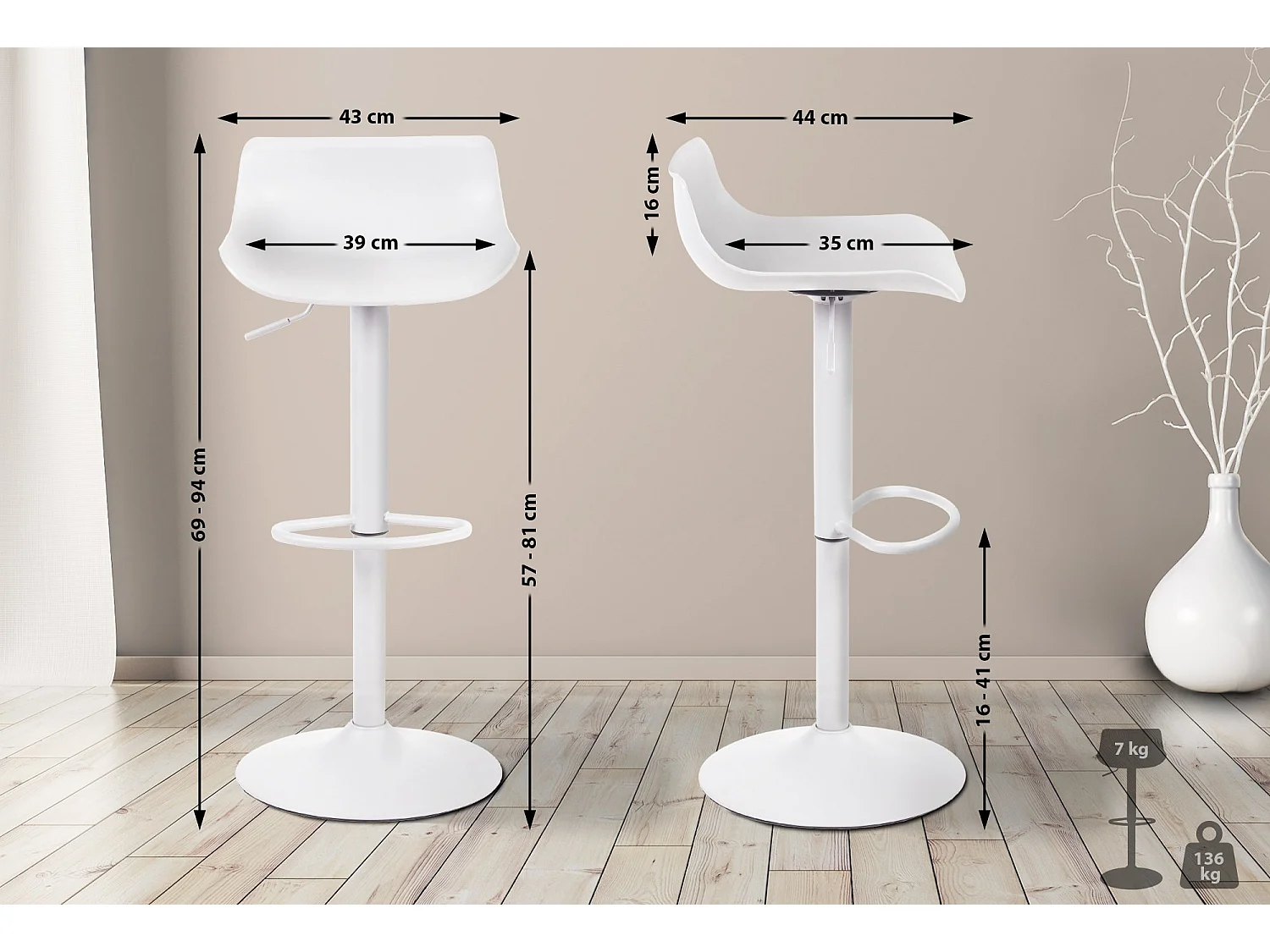 Tabouret de bar - Plastique & Chrome - Blanc - Aveiro