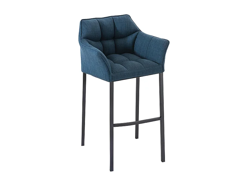 Tabouret de bar - Tissu & Noir - Bleu - Damaso