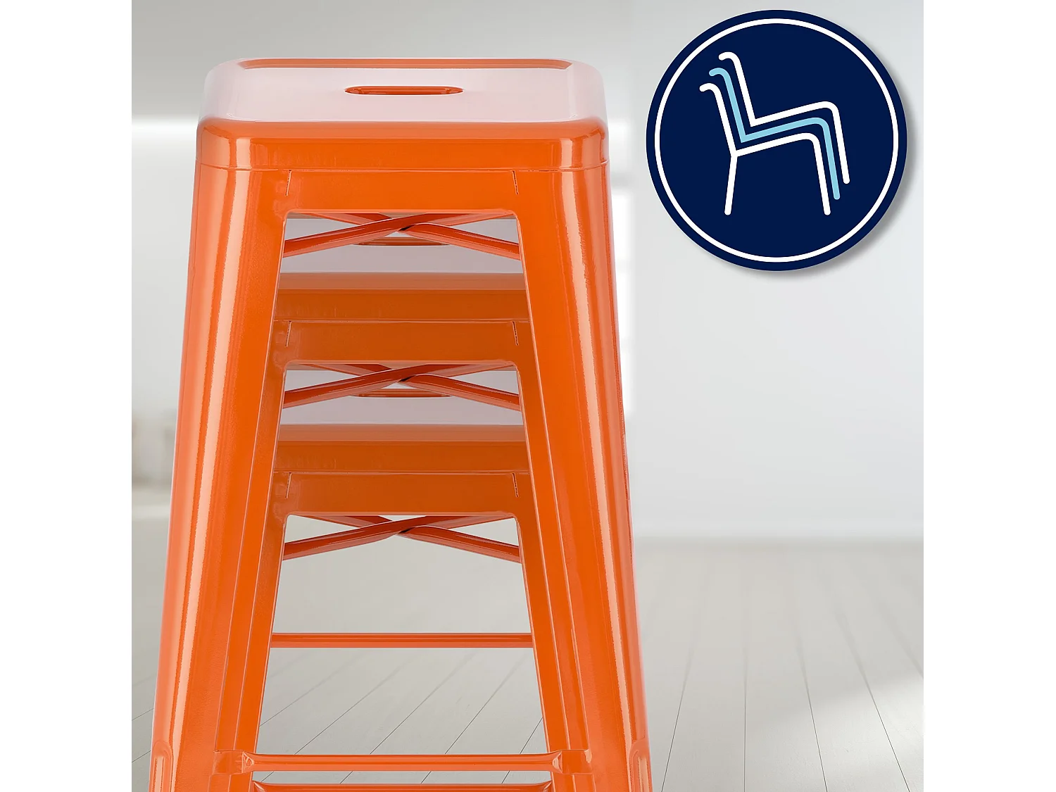 Lot de 2  Tabouret de bar - Métal - Orange - Joshua