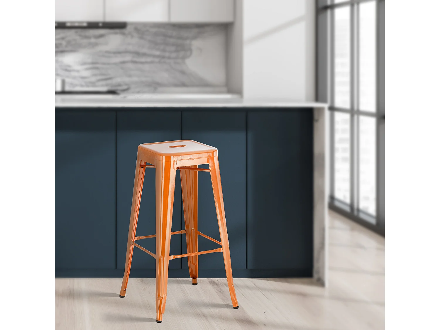 Lot de 2  Tabouret de bar - Métal - Orange - Joshua