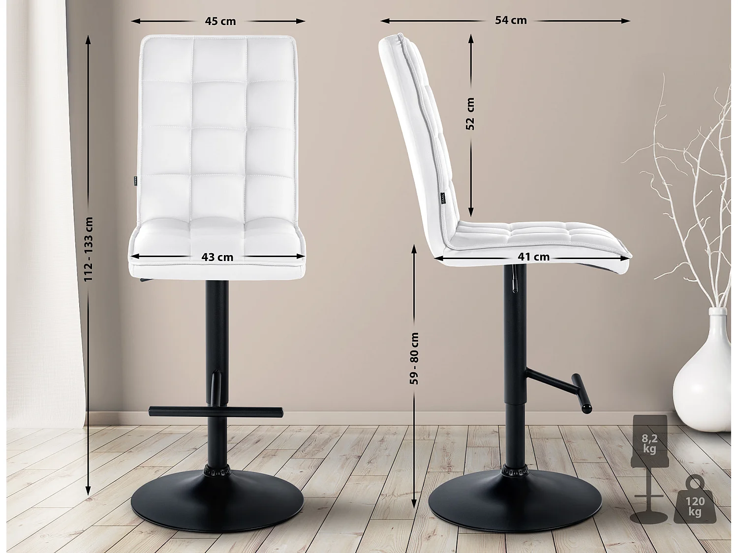 Tabourets de bar - Similicuir (PVC) & Métal - Blanc - Peking V2