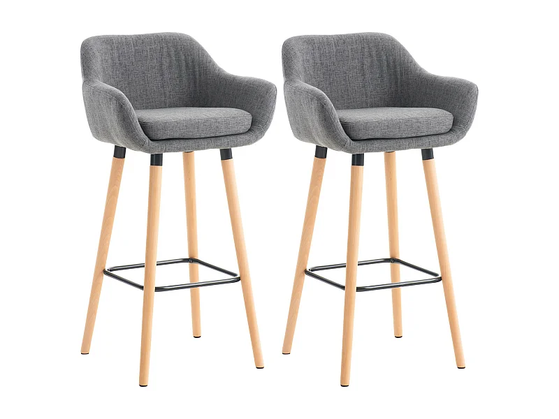 Lot de 2  Tabouret de bar - Tissu & Bois - Gris clair - Grant