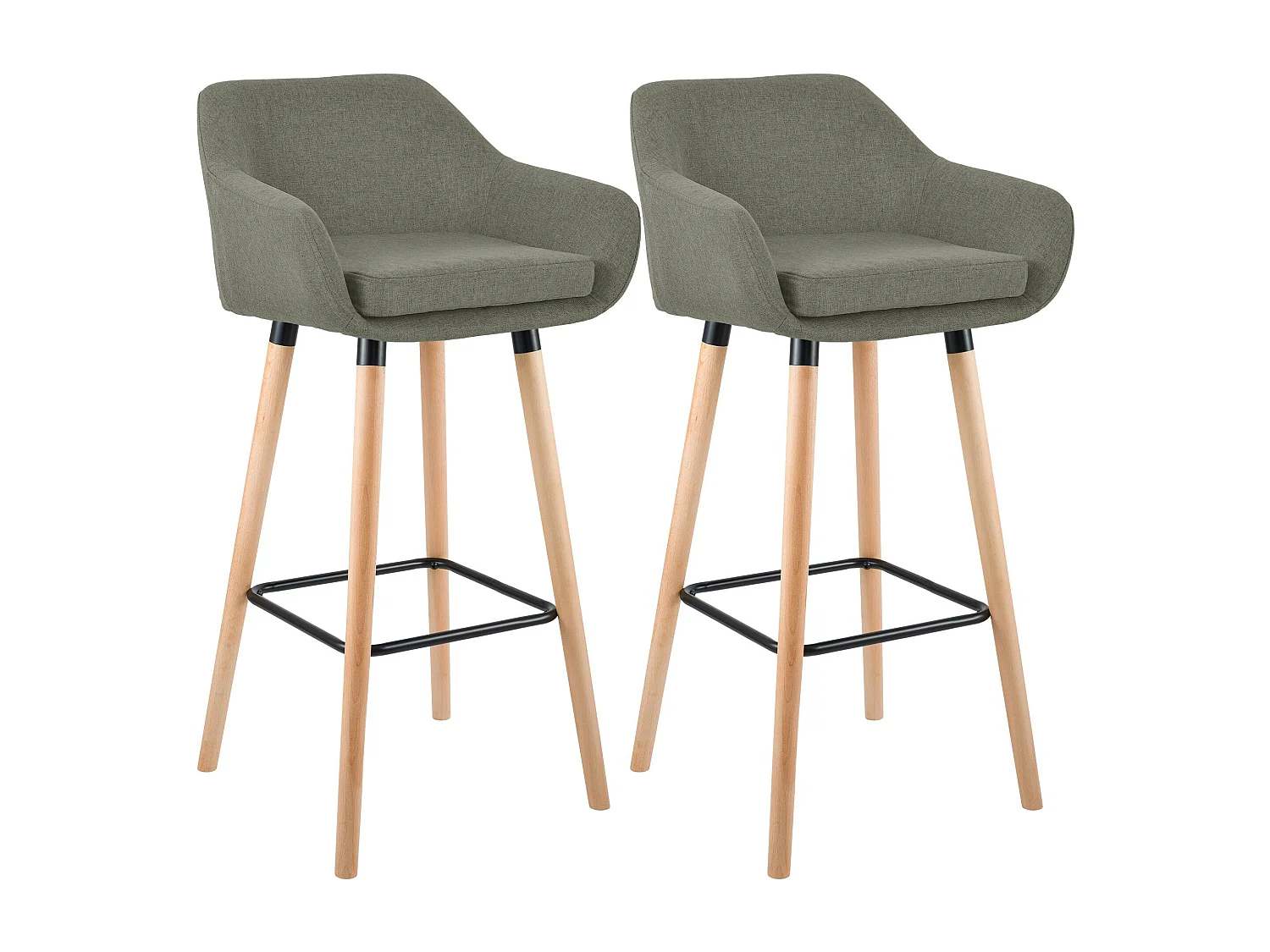 Lot de 2  Tabouret de bar - Tissu - Gris clair - Grant