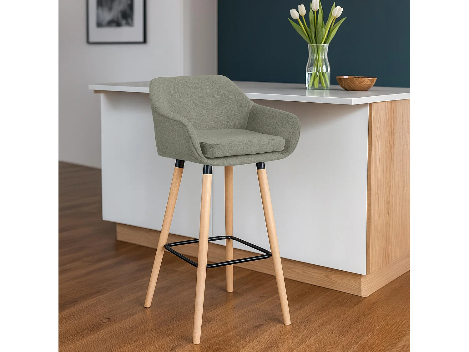 Lot de 2  Tabouret de bar - Tissu - Gris clair - Grant