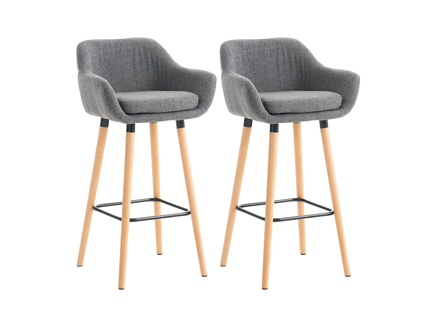 Lot de 2  Tabouret de bar - Tissu & Bois - Gris clair - Grant