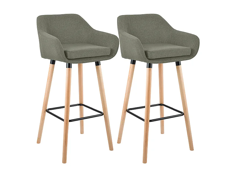 Lot de 2  Tabouret de bar - Tissu - Gris clair - Grant