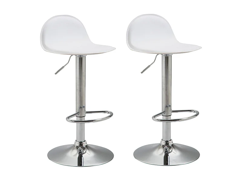 Lot de 2 Tabourets de bar - Similicuir & Métal - Blanc - Lana V2