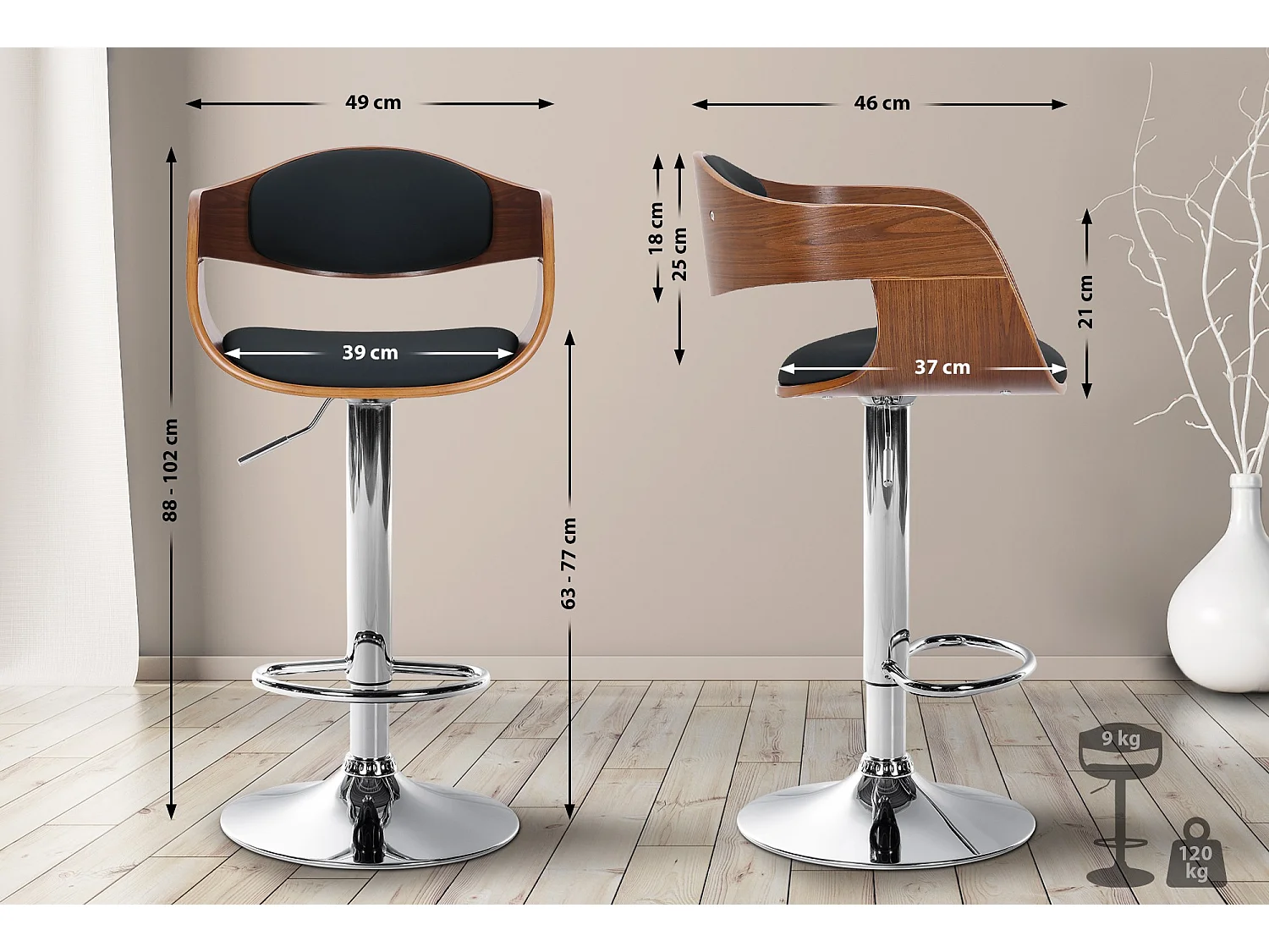 Tabouret de bar - Similicuir - Noyer / Noir - Kingston