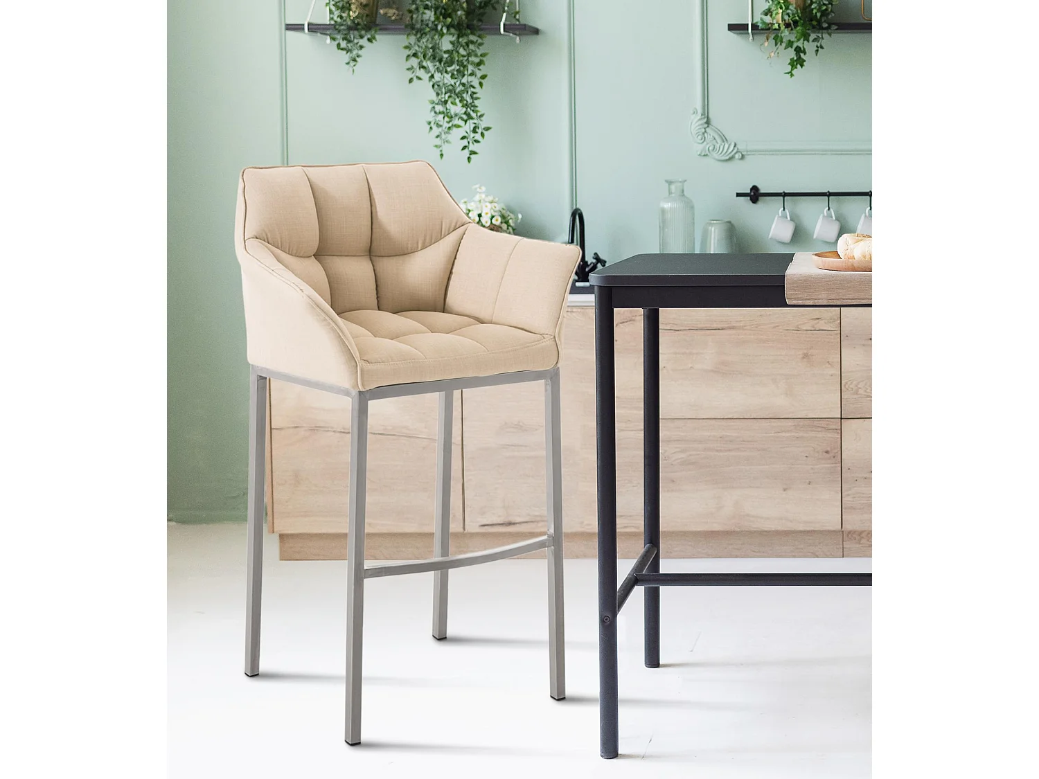 Barhocker - Stoff & edelstahl - creme - Damaso