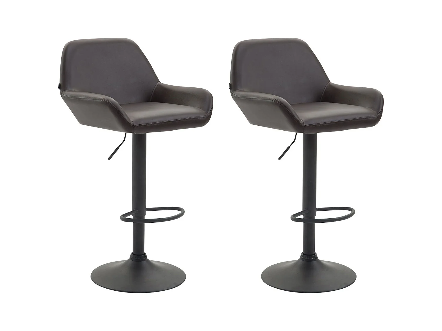 Lot de 2 Tabourets de bar - Similicuir (PVC) & Métal noir mat - Marron - Braga