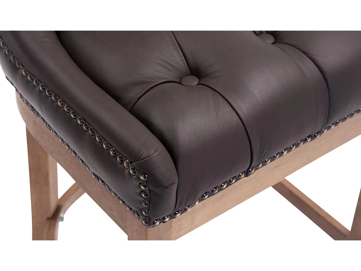 Taburete de bar - Cuero auténtico & Madera - Marrón - Lakewood