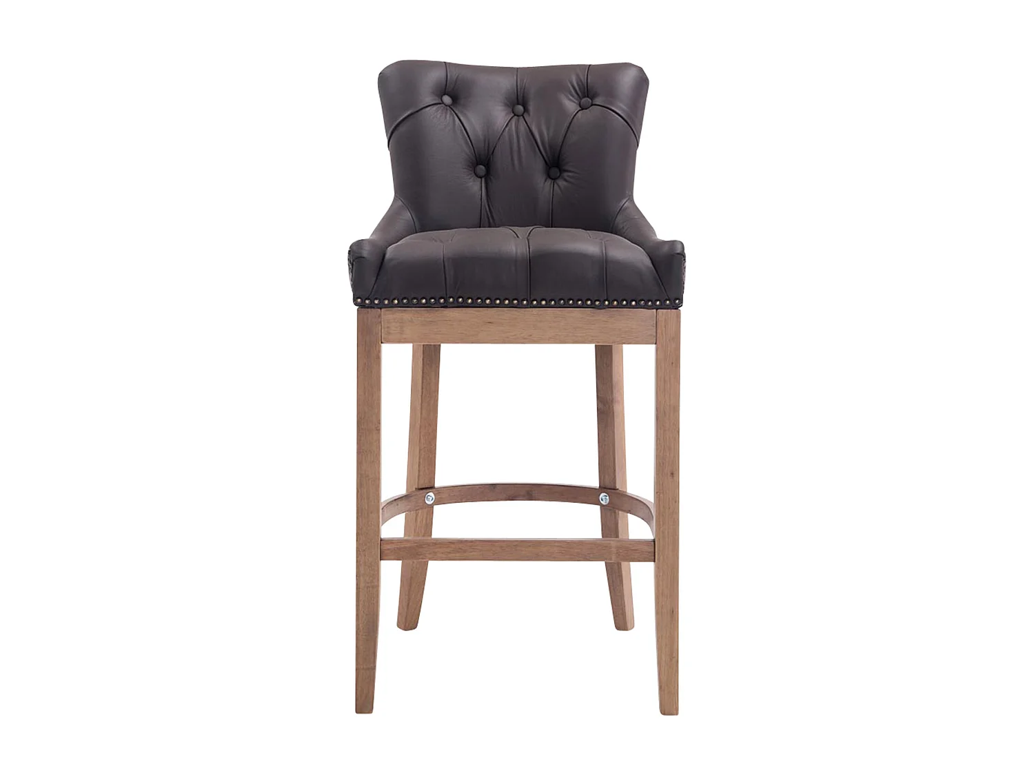 Taburete de bar - Cuero auténtico & Madera - Marrón - Lakewood